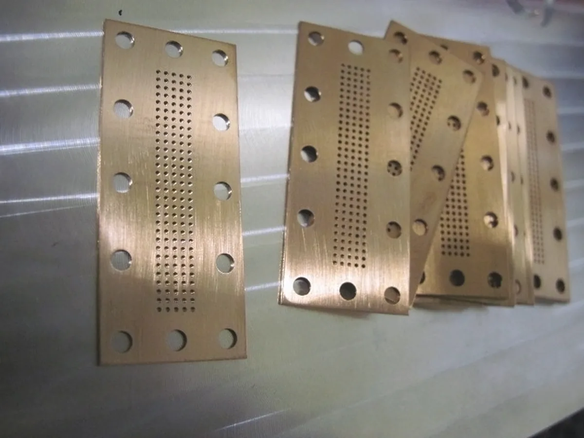 Copper plates with dense arrays of small drilled holes